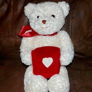 GUND WHITE BEAR WITH RED BOW * HOLDING A RED PURSE * 19 IN LONG * CUTE *